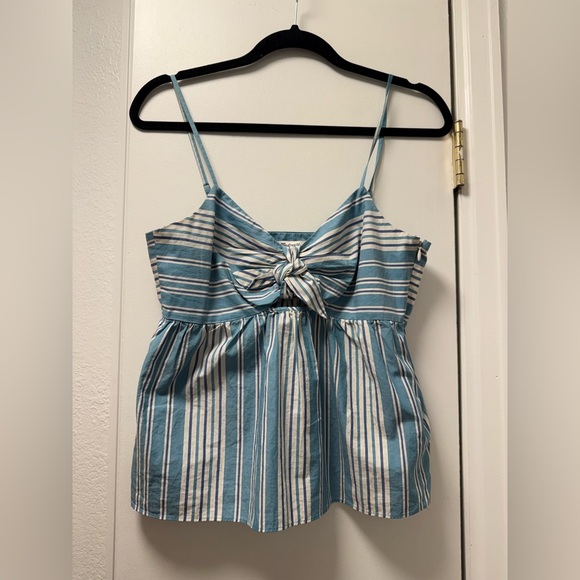 Madewell Blue & White Striped Tie-Front Keyhole Cami Tank Top Size 4 - Picture 5 of 7